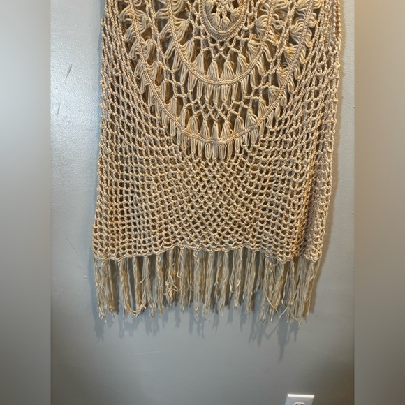 Cream Crochet Fringe Tank Top boho xl bodycon tunic crochet hippie y2k - Picture 9 of 9